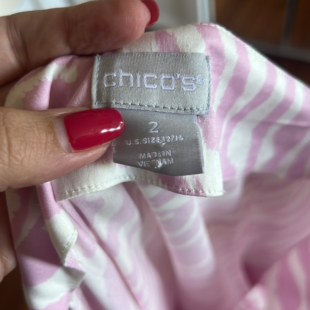 Chico's Pink and White Zebra Print Balloon Sleeve Mid Dress Chico's Size 2=12/14 - Picture 9 of 10